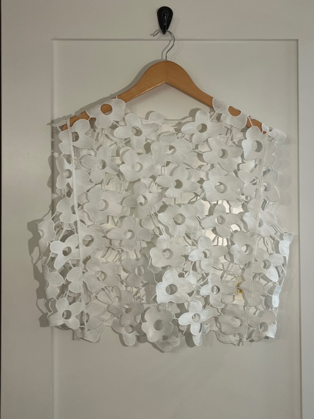 Anthropologie Maeve White Floral Cutwork Overlay Top